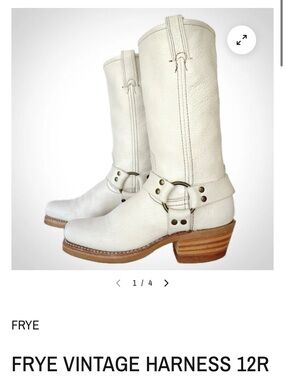 Frye Cream Leather Harness Mid-Calf Lace-Up Boots